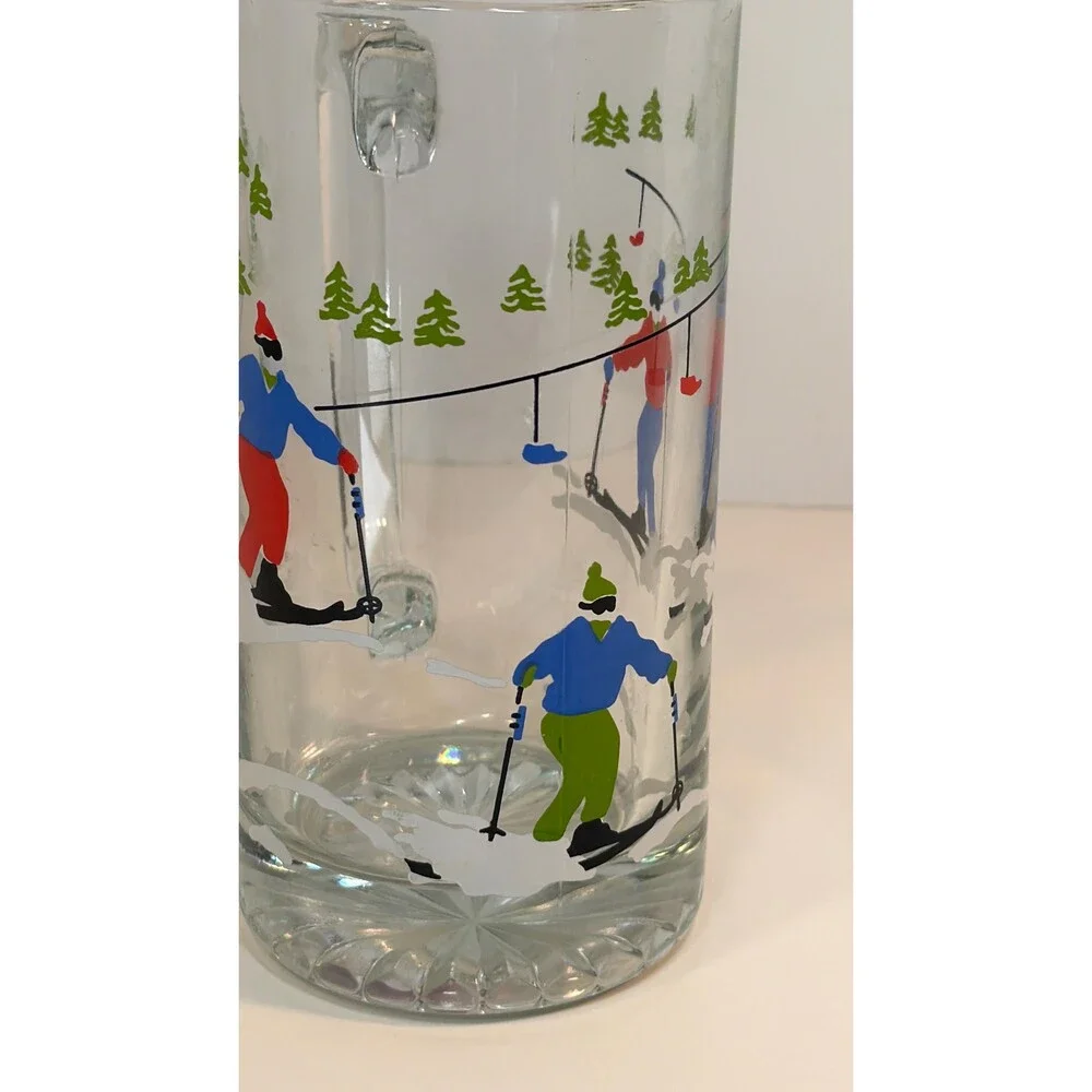 Vintage Ashby Ski Beer Mug Glass Skiers Chairlift Winter Barware